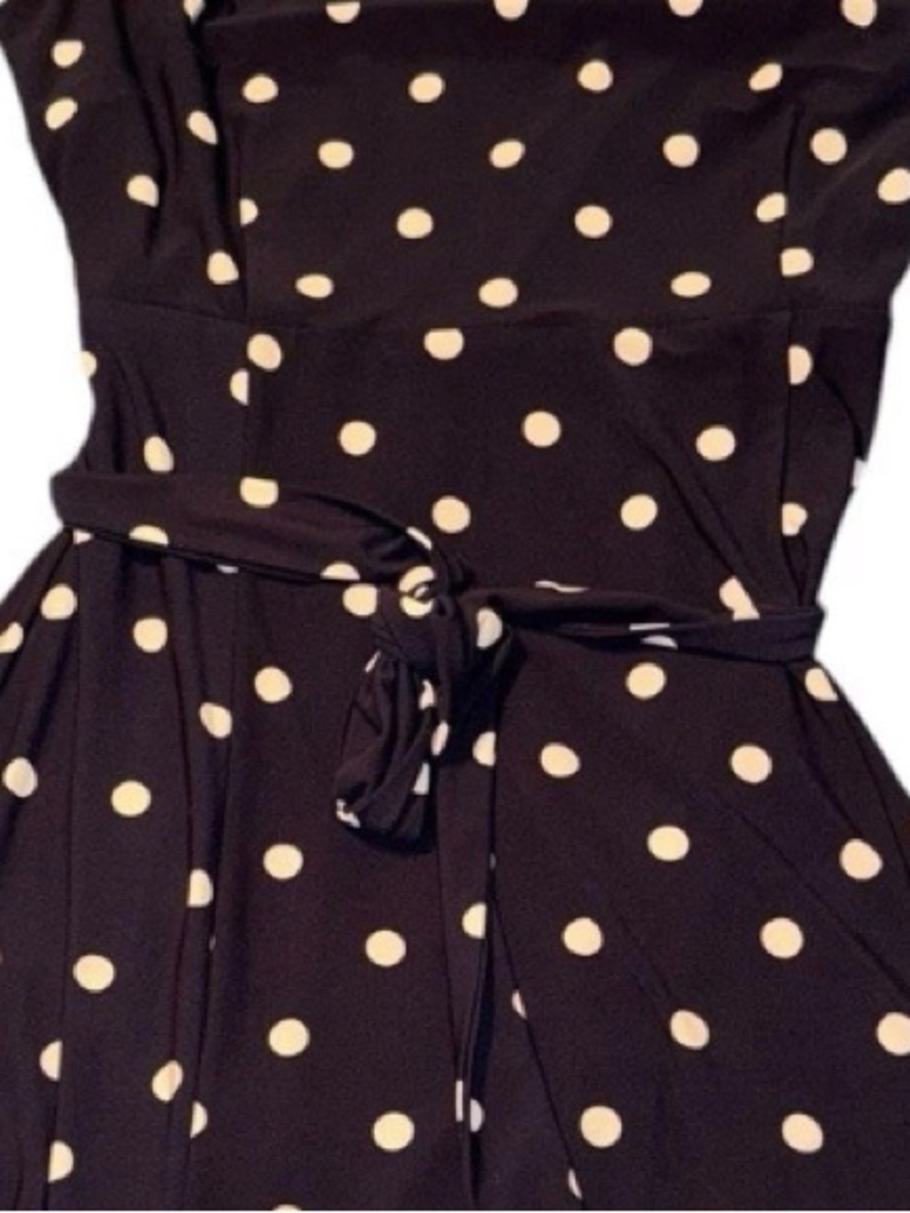 Belted No Wrinkle Travelers Dress 10 Sleeveless Navy + White Polka Dots - Picture 4 of 11